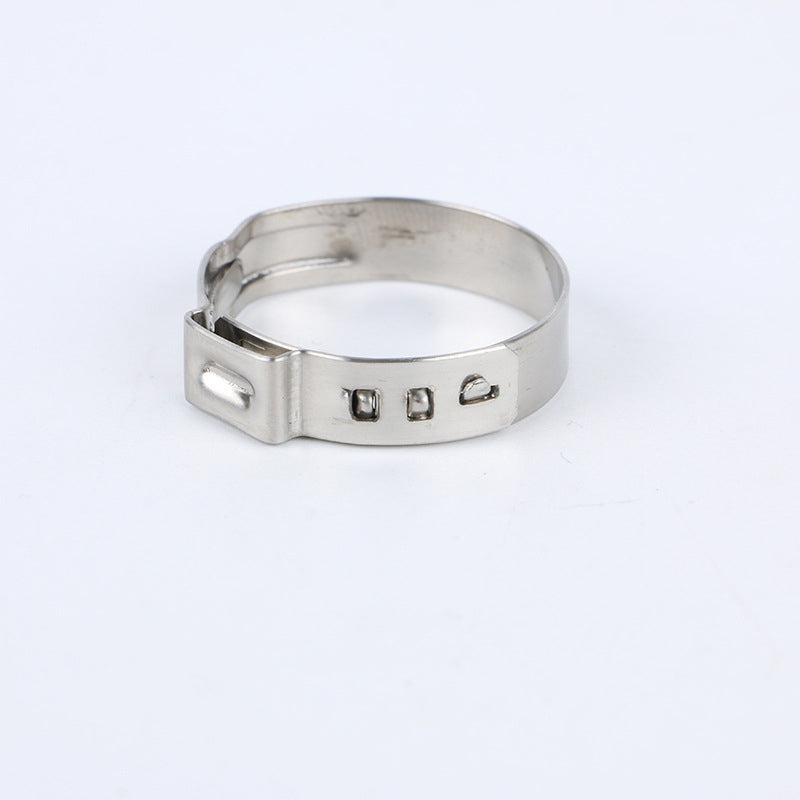 Stainless steel, single-ear, infinitely adjustable mini-reinforced clamp type hose clip