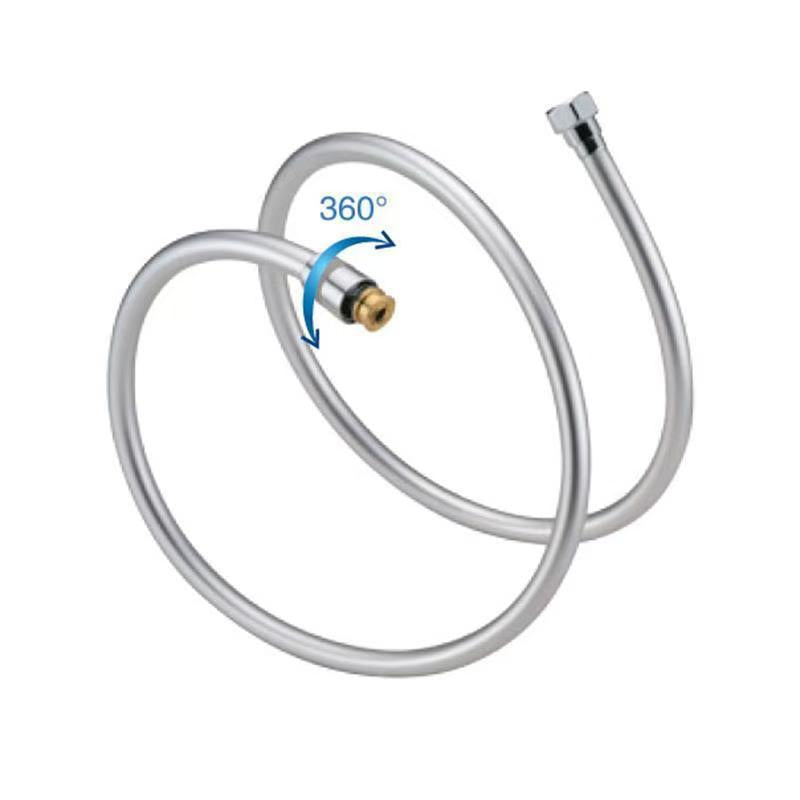 1.5-meter 4-point PVC shower hose, glossy silver-gray with plastic coating.