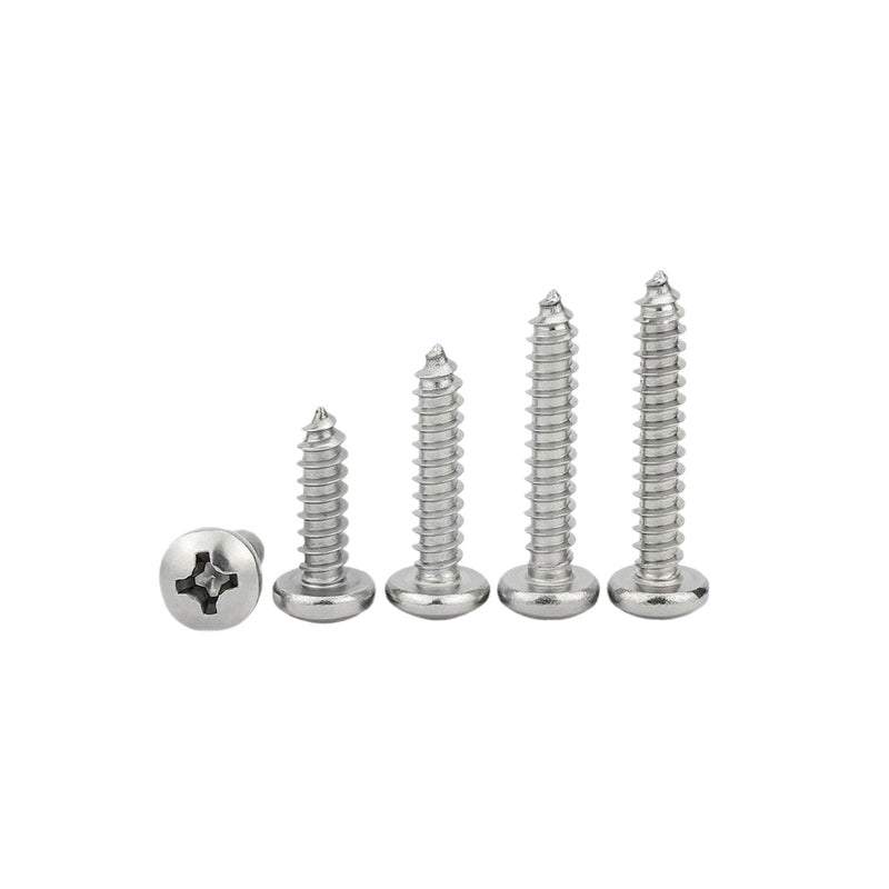 304 stainless steel pan-head self-tapping screw with cross-head and sharp tail in cross-slot design