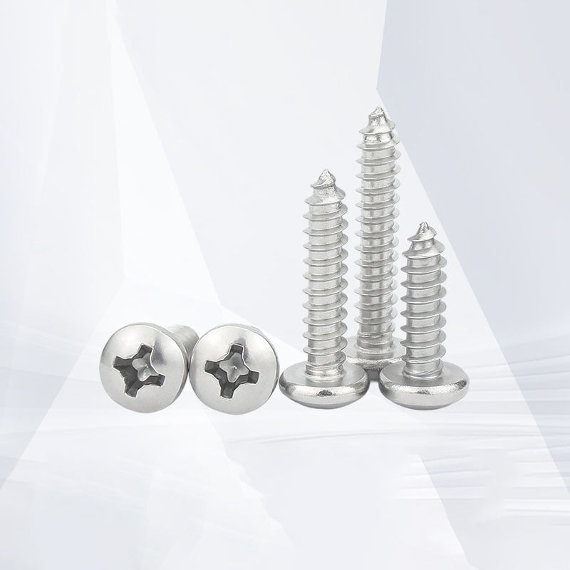 304 stainless steel pan-head self-tapping screw with cross-head and sharp tail in cross-slot design