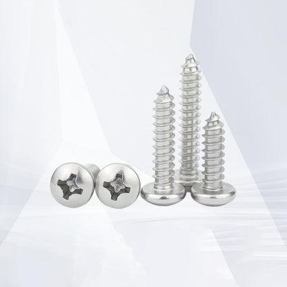 304 stainless steel pan-head self-tapping screw with cross-head and sharp tail in cross-slot design