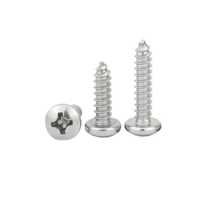 304 stainless steel pan-head self-tapping screw with cross-head and sharp tail in cross-slot design