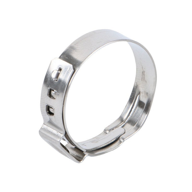 Stainless steel, single-ear, infinitely adjustable mini-reinforced clamp type hose clip