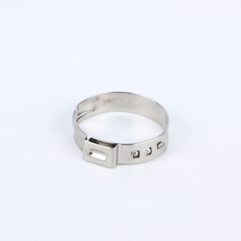 Stainless steel, single-ear, infinitely adjustable mini-reinforced clamp type hose clip