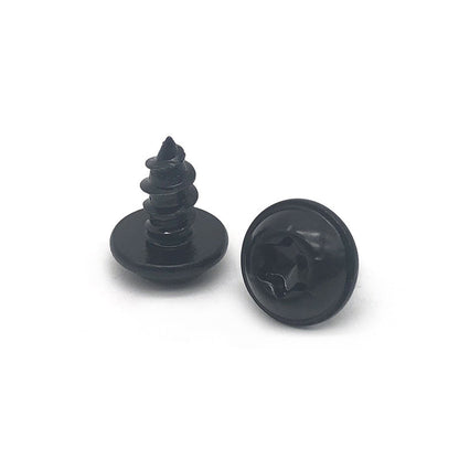 Blackened, non-standard small plum blossom screws with self-tapping heads; anti-theft strips for self-drilling screws