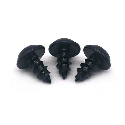 Blackened, non-standard small plum blossom screws with self-tapping heads; anti-theft strips for self-drilling screws