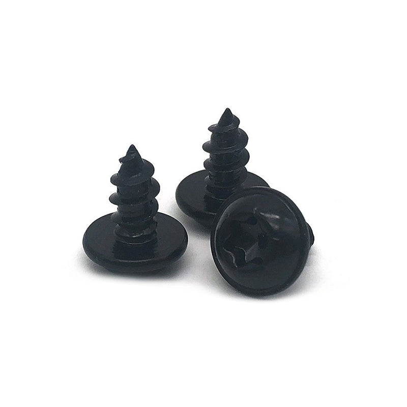 Blackened, non-standard small plum blossom screws with self-tapping heads; anti-theft strips for self-drilling screws
