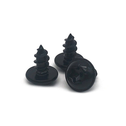 Blackened, non-standard small plum blossom screws with self-tapping heads; anti-theft strips for self-drilling screws