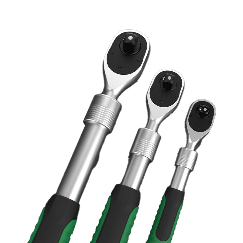 Extended, telescopic, double-direction ratchet quick wrench