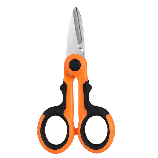 Scissors for professional braided lines, with serrated edges and stainless steel construction, versatile for fly fishing