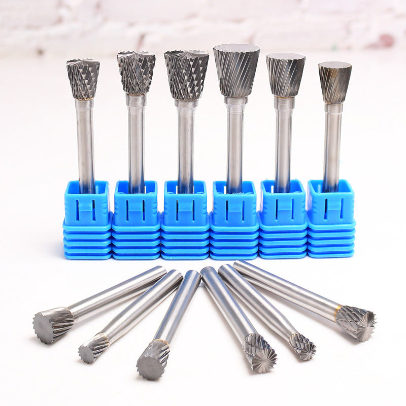 Carbide tungsten steel rotary file, N-type inverted cone end mill, metal jade and wood carving grinding and polishing electric grinding head