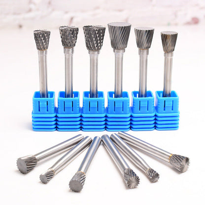 Carbide tungsten steel rotary file, N-type inverted cone end mill, metal jade and wood carving grinding and polishing electric grinding head