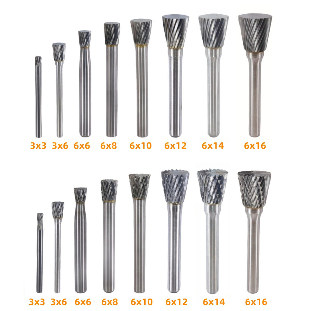 Carbide tungsten steel rotary file, N-type inverted cone end mill, metal jade and wood carving grinding and polishing electric grinding head