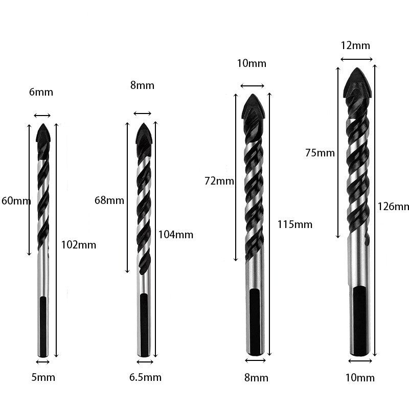 Twisted tile drill bit, glass ceramic concrete cement wall alloy twisted flat triangular drill bit